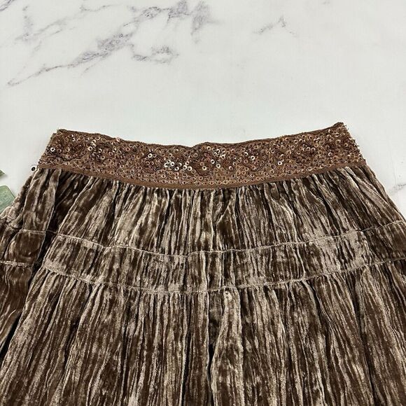 BCBG Maxazria Womens Vintage Y2k Velvet Skirt Size M New Brown Bronze Sequins - Picture 8 of 10